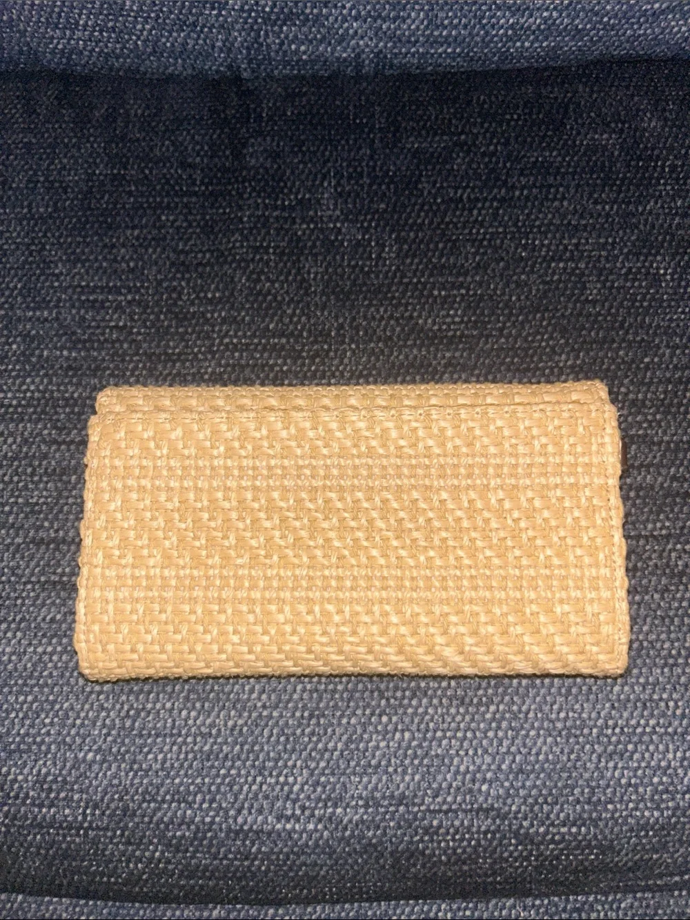 Woven Straw Clutch with Brown Leather Trim